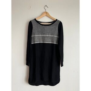 Athleta Cloudbreak Merino Wool Sweater Dress Geometric Knit Black White XS
